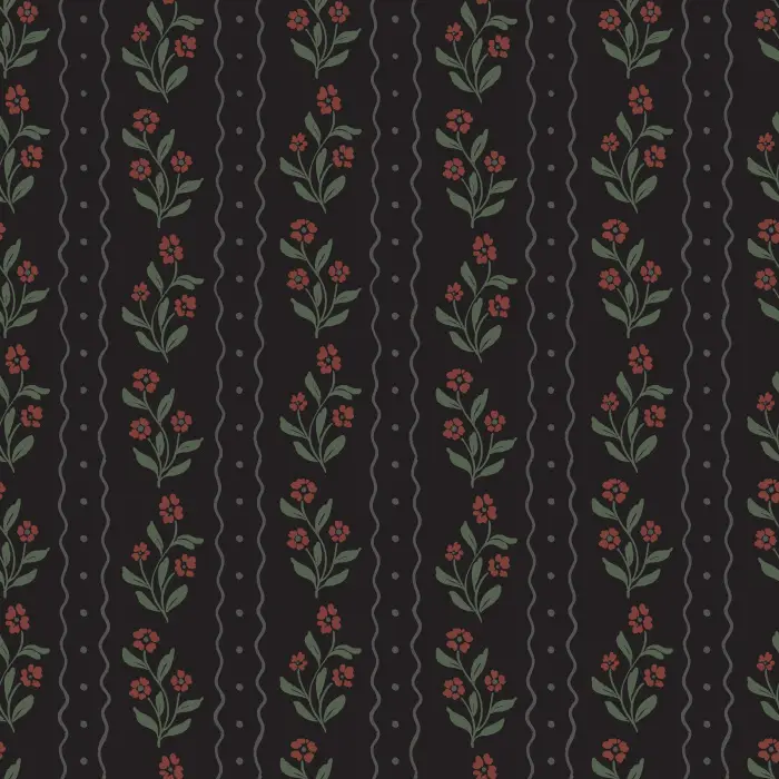 Bring a touch of vintage charm to your home with Jasmine Breeze wallpaper, featuring dainty floral bouquets and scalloped stripe accents in warm taupe and golden honey tones on a creamy background.