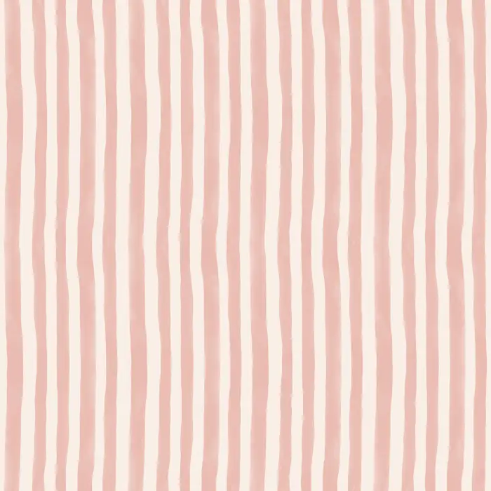 Handpainted Stripes wallpaper features playful, irregular vertical stripes in a warm blush pink and cream palette, adding a whimsical, artistic touch to any space.