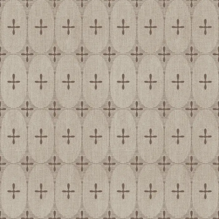Oval Bloom Wallpaper features a soft, linen-textured backdrop with repeating oval medallions and minimal botanical crosses for a warm, understated look.