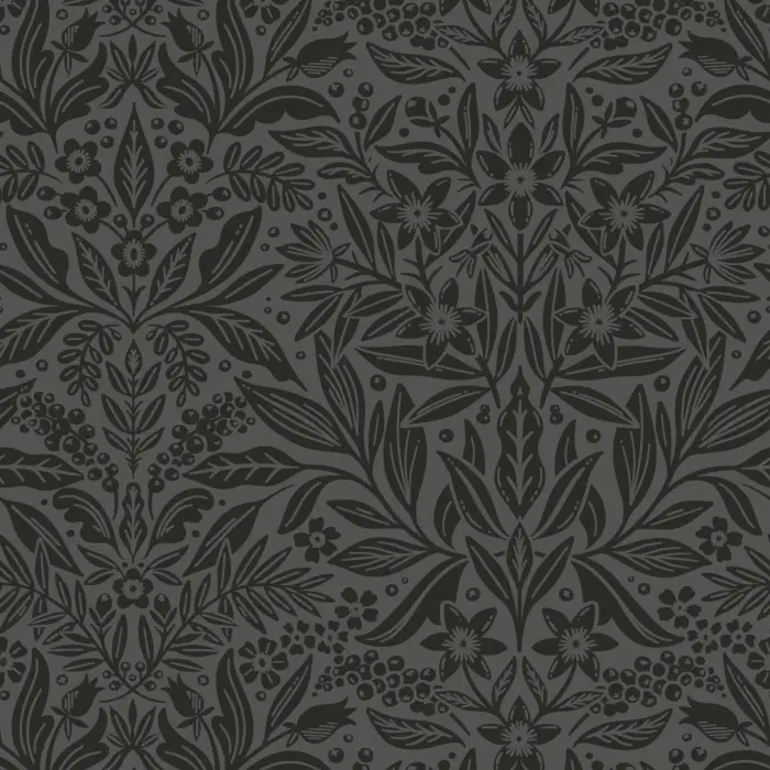 Floral Weave Wallpaper showcases an intricate, lace-like botanical pattern with interlaced leaves and blossoms in a delicate blush-and-cream palette.
