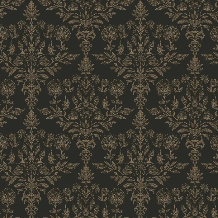 Introduce dramatic elegance to your space with this Nocturne Flora Wallpaper, a richly detailed botanical damask pattern inspired by vintage textile designs.